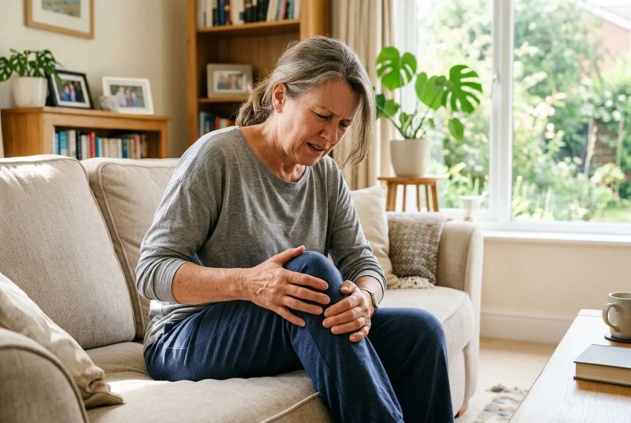 Frau mit Gelenkschmerzen am Knie