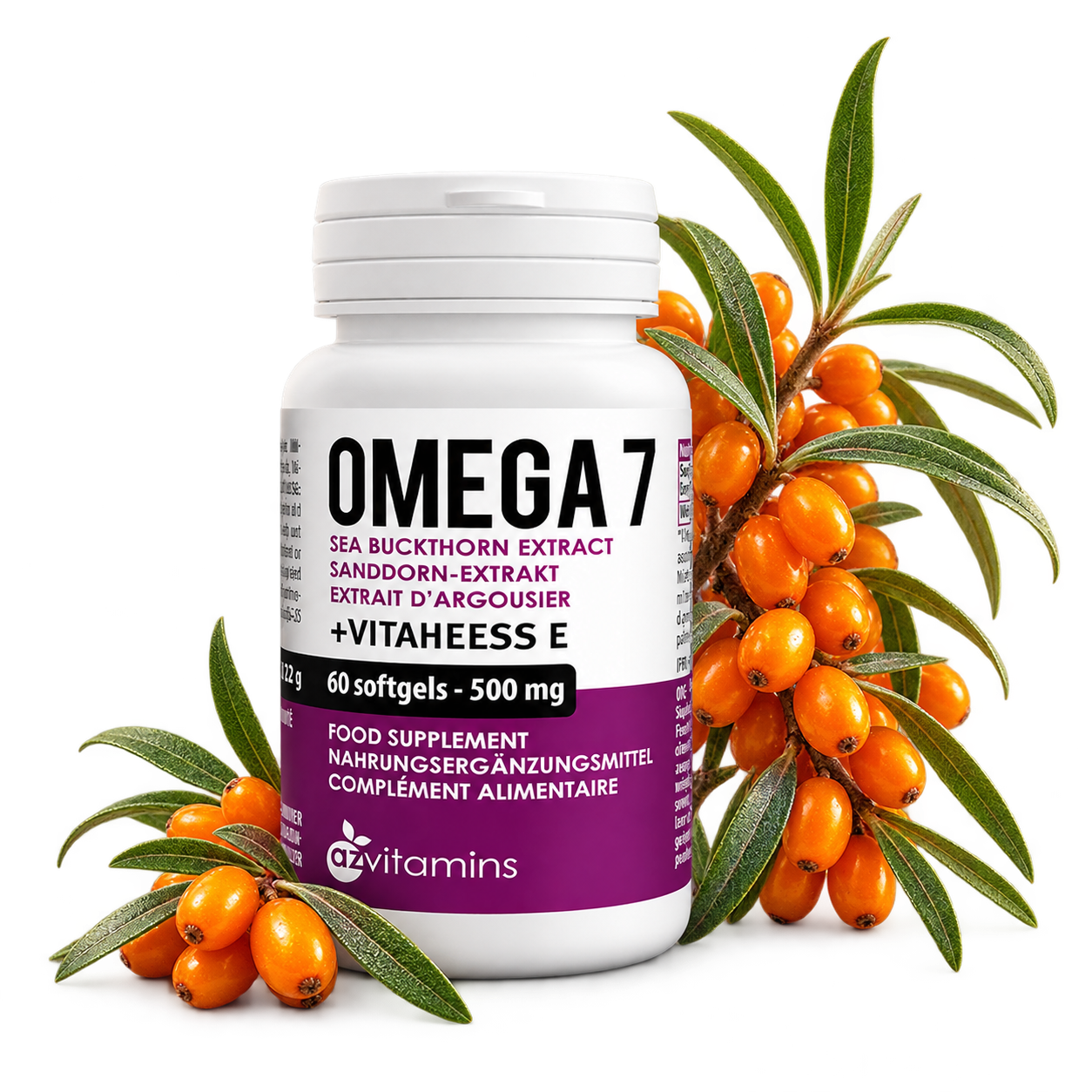 OMEGA 7 von AZ Vitamins mit Sanddornzweigen