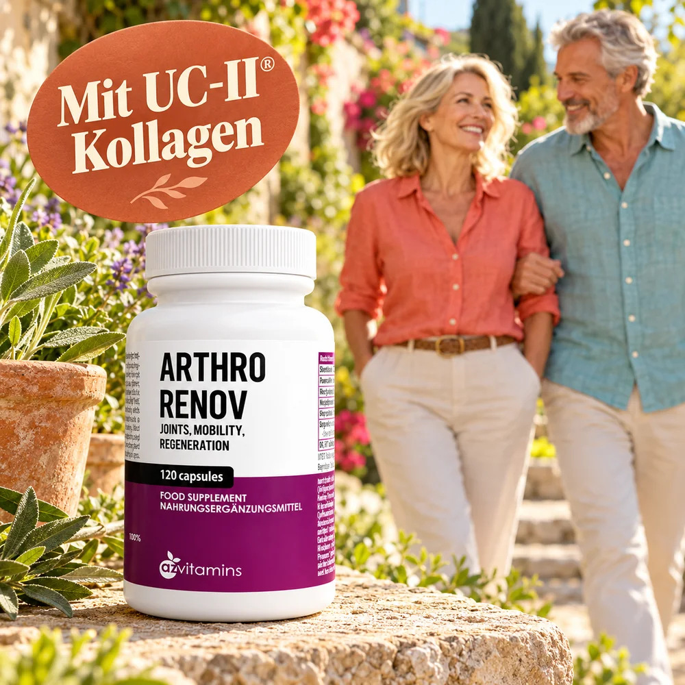 Arthro’Renov auf der Terrasse, dahinter ein Paar beim Spaziergang